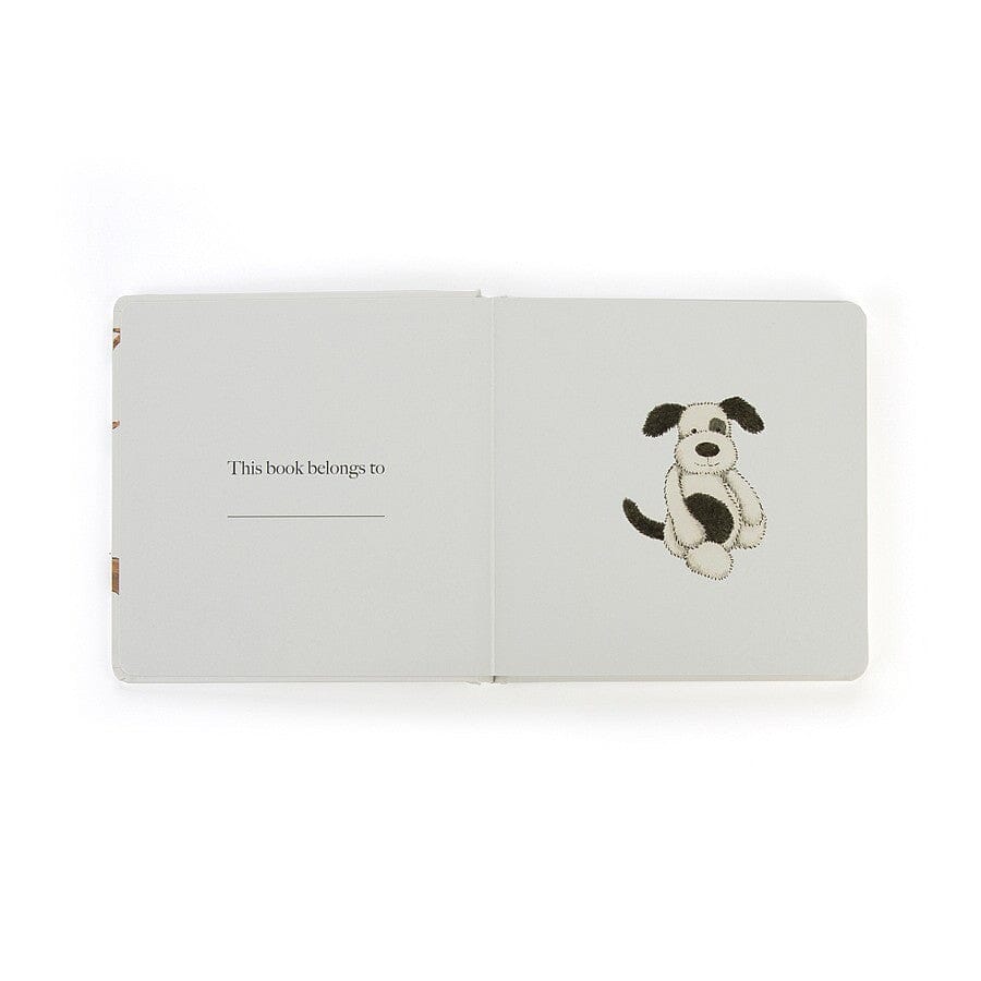 Puppy Makes Mischief Book & Bashful Black & Cream Puppy Medium