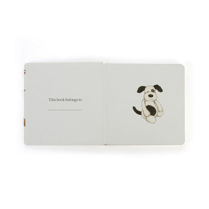 Puppy Makes Mischief Book & Bashful Black & Cream Puppy Medium